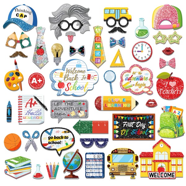 45Pcs Back to School Photo Booth Props Kit - Glitter