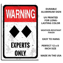 Double Black Diamond Experts Only Ski Sign Vintage Warning Lodge Cabin Wall Decor Metal Tin Sign