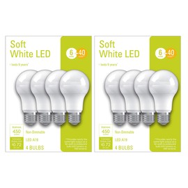 LED Light Bulbs, A19 General Purpose, 40 Watt Replacement, 450 Lumen, Medium Base, Soft White, 8 Bulbs