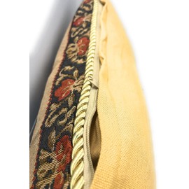 DaDa Bedding Vintage Ornate Floral Tapestry Throw Pillow Cover - Breath of Spring Botanical Garden Dark Border - Classical Elegant Accent Multi Colorful with Golden Rope - 18" x 18" - 1-Piece