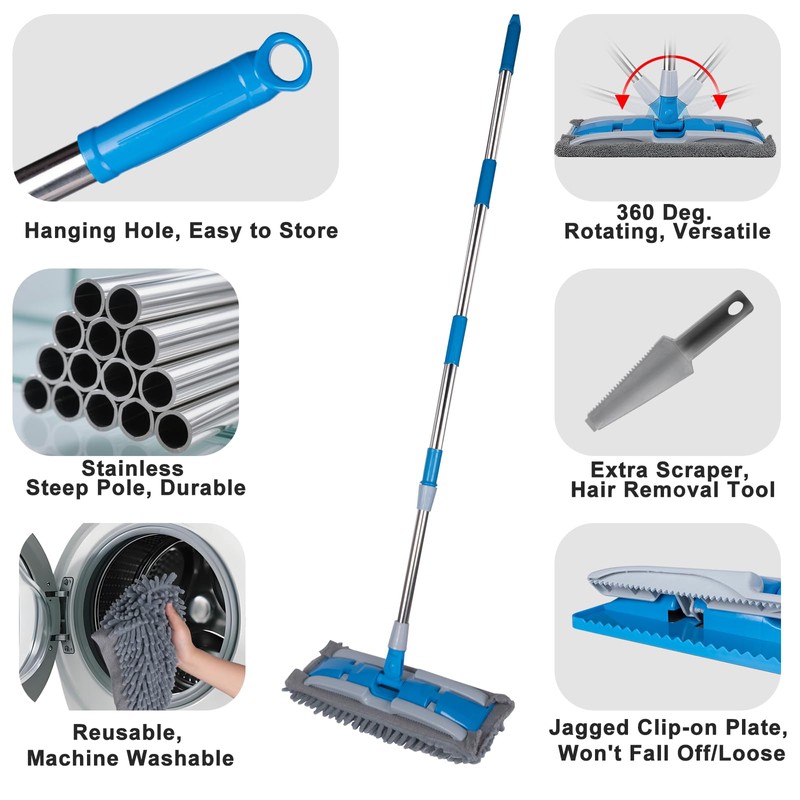 BITOPE Microfiber Dust Mop with Rotatable Flat Head, Professional Wet