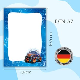JuNa-Experten Party Bags 12 Mini Notepads (A7) Monster Truck/Guest Gift Children's Birthday for Children Boys Boys Car Giveaways Party Accessories
