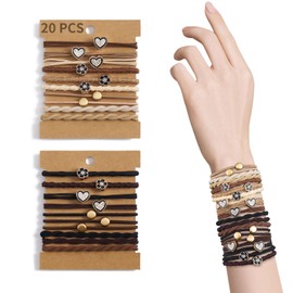 QIUTIMIY 20 PCS Boho Hair Ties Bracelets for Women, Elastic Hair Bands for Thick/Thin Hair Cute Hair Accessories for Girls No Damage Hair(Love)