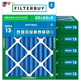 Filterbuy 20x24x4 Air Filter MERV 13 Optimal Smoke & Allergy Defense (6-Pack), Electrostatic Pleated HVAC AC Furnace Filters Replacement (Actual Size: 19.38 x 23.38 x 3.63)