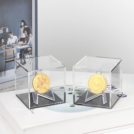 Kcgani Acrylic Coins Trophy Medal Display Case Box with Mini Acrylic Easel Display Stands, Acrylic Multiple Rings Storage Case for Championship Rings Challenge Coins Fossils Rocks Stones Chips