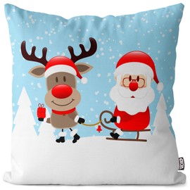 VOID Nikolaus Rentier Schlitten Kissenbezug Kissenhülle Sofakissen Kissen Deko Weihnachten Winter Weihnachtsdeko, Kissen Größe:80 x 80 cm