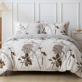 Tokokimo Double Duvet Cover Set White Bedding Set, Traditional Sunflower Printed Double Duvet Set (1x Duvet Cover, 2x Pillowcases) Double Bedding Bed Set Duvet Cover 200x200 cm, Brown Sunflower