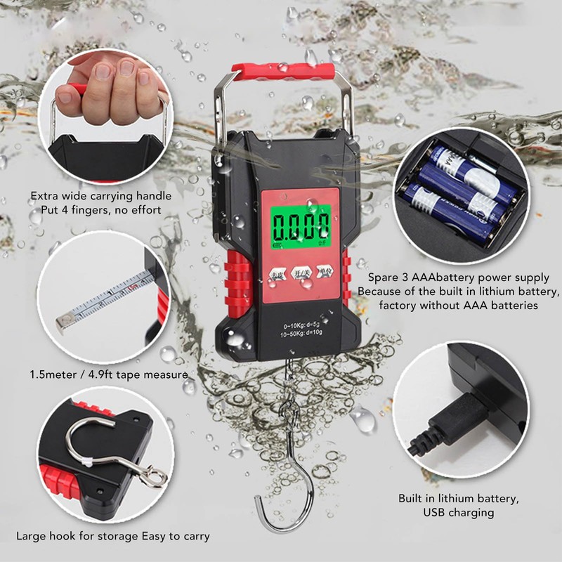 USB Charging, Fish Scale Digital Weight, High Accuracy, 110lb Backlit