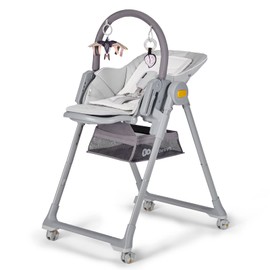 Kinderkraft LASTREE Foldable Baby High Chair for Babies and Toddlers with Reclining Function, Play Bar, Adjustable Tray and Footrest in Grey