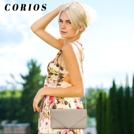 CORIOS Women's Clutch Shiny Sequins Evening Bags Envelope Handbag Wedding Bridal Purse Shoulder Bag with Removable Chain Elegant Shoulder Bag for Banquet Party Prom, gold, Retro