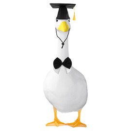 Lyreh 1 Set Porch Goose Graduation Clothes, Graduation Hat with Yellow Porch Goose Outdoor Patio Yard Lawn Decoration(Black)