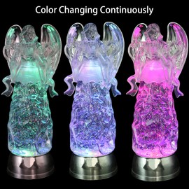 DRomance 11" Angel Snow Globe Lantern Battery Operated with 6 Hour Timer Color Changing LED Light Reading Angel Swirling Glitter Water Lamp Thanksgiving Christmas Holiday Decor Gift