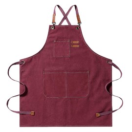 SagaSave Woodworking Apron, Heavy Duty Canvas Apron with 3 Pockets, Comfortable and Wearable Work Apron for Men Women Woodworker Blacksmith Plumber Electrician Welder (Red)