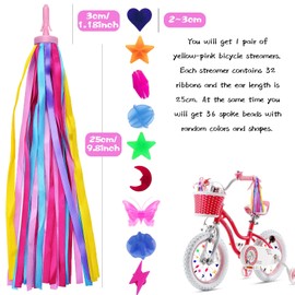 Kids Bike Accessories Set, 2 Pack Bike Tassels + 36Pcs Spoke Beads for Kids Girls, Rainbow Bike Accessories Colorful Tassel Ribbons Bicycle Clip Beads Kids Bike Accessories for Micro Scooter Tricycle
