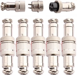 VISSQH 5 Pairs GX12 4 Pin Aviation Plug, 12 mm Docking Male/Female Round Connector, Aviation Connector Plug, Panel Metal Mounting Aviation Plug