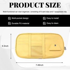 MUQIDA Car Sun Visor Organizer, Multi-Pocket Visor Storage Pouch Sunglasses Holder with Net Zippers, PU Leather Sunvisor Storage Bag with Elastic Band for Driving License Card Pen (Beige)