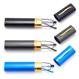 HIGHLIKE 3-Pack Slim Pocket Reading Glasses Men Women, Compact Readers Super Clear Lens, Spring Hinge Metal Frame Eyeglasses, Black Gunmetal Blue 1.75 x