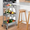 Foldable 3 Tier Metal Utility Rolling Cart, Folding Mobile Multi-Function