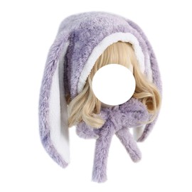 Jilneed Cute Bunny Hat Women Plush Rabbit Ear Funny Lolita Sweet Kawaii Winter Fluffy Fleece Warm Hat Cap Cosplay Accessory (purple)