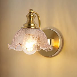 ZxWLife Vintage wall Sconce, Gold wall sconces with Amber Glass Shade, Bathroom Vanity Lights for Living Rooms Bedrooms Bathrooms Above Mirrors Hallways.