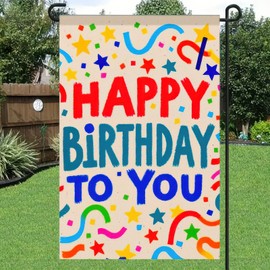 BlissYard Happy Birthday Yard Flag 12x18 Inch Double Sided Birthday Outdoor Farmhouse Lawn Banner Party Celebration Flag Party Decorations Supplies for Indoor Outdoor Lawn Polyester