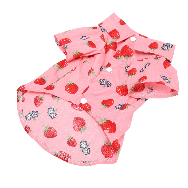 Dog Summer Shirts Cute Strawberry Print Turn Down Collar Snap
