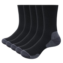 YUEDGE Mens Socks Sweat Wicking Anti Odor Cushioned Black Casual Everyay Work Golf Tennis Workout Training Athletic Crew Socks For Men Pack Size 10-13, 5 Pairs