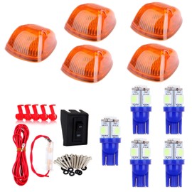 LBRST 5x Amber Lens LED Cab Roof Marker Light Assembly LED Cab Clearance Lights+T10-5-5050-SMD Ice Blue LED Bulbs Fit For For Dodge Ram 1500 2003-2010 For Dodge Ram 2500 2003-2010 Trucks Cab Marker