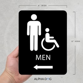 ALPHA DOG ADA SIGNS - Men's Restroom Sign with Left Arrow for Your Business, 8x6 Inch, Indoor or Outdoor, Easy Installation, Made in the USA, Black