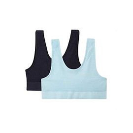 Vanity Fair Girls' Seamless Ribbed Scoop Neck Bra, 2-Pack, Dream Blue/Black Hue, 34