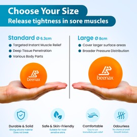 Beenax Lacrosse & Hard Spiky Massage Ball Set - Trigger Point, Myofascial Release, Plantar Fasciitis, Deep Tissue, Muscle Relief, Yoga, Pilates, Physio, Rehab - Relieve Stress and Relax Tight Muscle