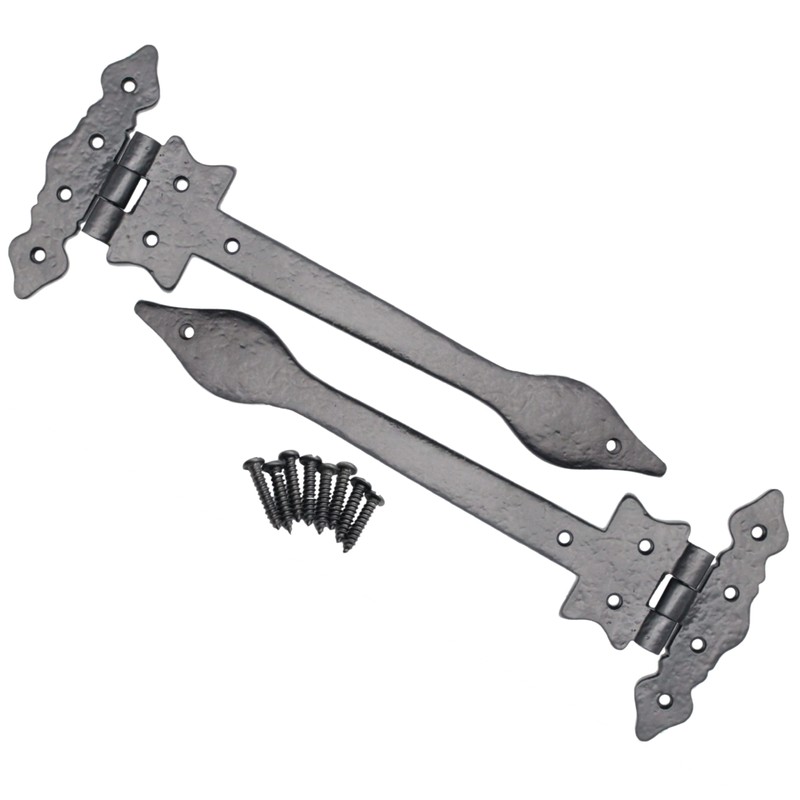 Black Cast Iron Spear Hinges Leaf Design Pair - 12
