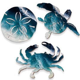 Jetec Sand Dollar Wall Decor 3 Pieces Beach Coastal Wall Art Wood Outdoor Ocean Sand Dollars Decor Wooden Sand Dollar Art Teal Seafoam Wall Decor for Home Bathroom Decor (Cute Style)