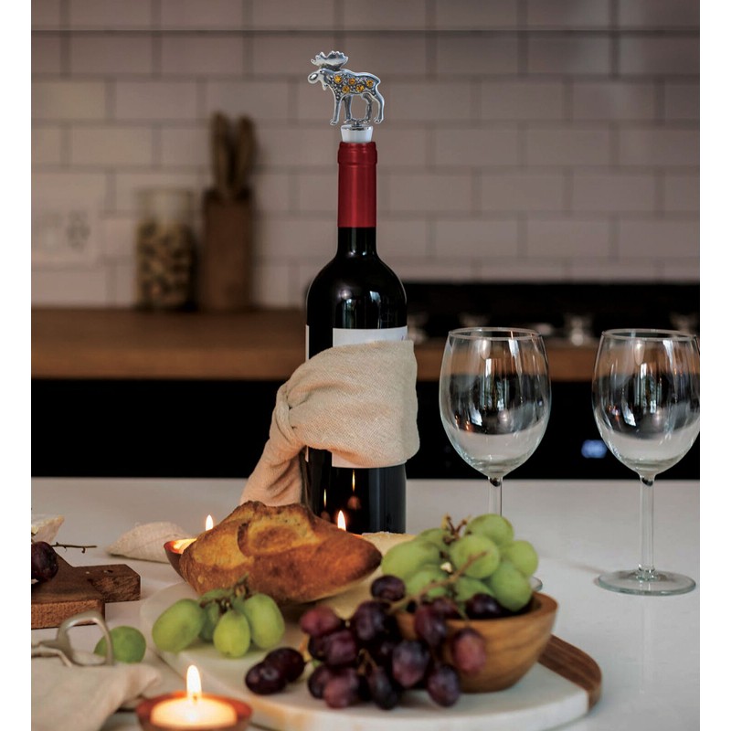 Puzzled Reusable Black Bear & Moose Wine Stopper, 5” Metal