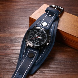 Avaner Men's Punk Leather Watches: Retro Vintage Steampunk Wide Band Quartz Cuff Wrsit Watches