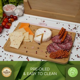 Grande Home Wooden Cutting Boards for Kitchen – 5-Pcs Cutting Board Set with Holder – Natural Bamboo Chopping Board with Juice Groove – Ideal for Vegetables, Meat, Fish, Bread.