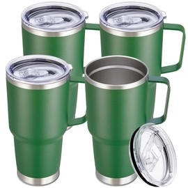 Cool Yoleb 30 oz Tumbler with Handle and Lid, Stainless Steel Tumblers Bulk Double Wall Vacuum Insulated Travel Mug Leak Proof Cup Keep Drinks Cold and Hot Dark Green, 4 Pack