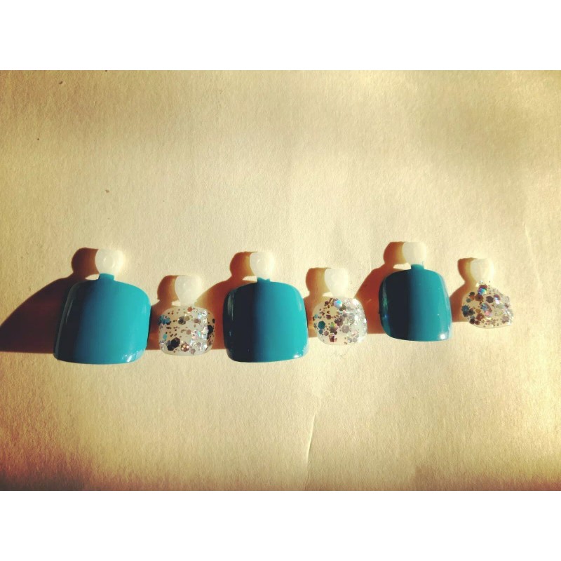 Unbranded Dark Aqua Blue and Gold Glitter Pedicure Artificial Toe