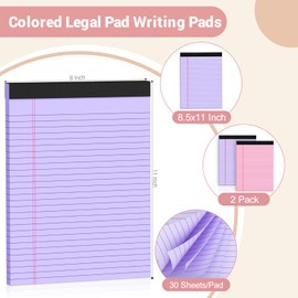 Legal Pads 8.5 x 11 Colored Note Pads, 2 Pack Notepads 8.5 x 11 Colored Legal Pad, Perforated Lined Paper Purple Legal Pads 8.5 x 11, 30 Sheets per Colored Paper Pink Legal Pad for Home Office School