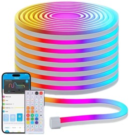 ENATECLITE RGBIC Neon Rope Lights, Smart LED Neon Rope Lights with Remote APP Control，Music Sync, Custom DIY Neon Strip Lights for Gaming Room and Wall Decor, Secure Mounting Clips, 32.8ft