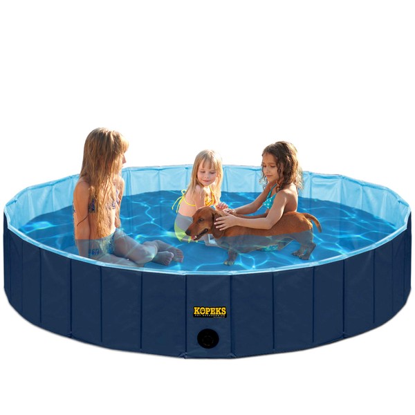 KOPEKS Outdoor Swimming Pool Bathing Tub - Portable Foldable - Ideal for Pets - XL 63" x 12",Blue,Pool-Blue-XL