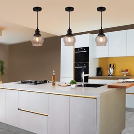 WILON Kitchen Island Light Fixtures, Black Pendant Light with Seeded Glass Shade Mini Pendant Lighting for Kitchen Island, Farmhouse Ceiling Light for Kitchen Island Dining Room Hallway Living Room