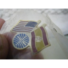 Pan Am Airlines United States & Spain double dual Flags Lapel Pin vintage MINT