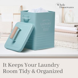 WHOLE HOUSEWARES Laundry Powder Container with Scoop for Detergent Powder - Laundry Detergent Container - Easy-to-Use Dispenser, Ideal for Laundry Room Storage - 10.9 x 9.3 x 6.5 inch - Mint