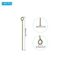 PATIKIL 20mm Open Eye Pins, 400Pcs 21 Gauge Metal Head Pins Needles Eye Pins for Jewelry Making Findings Earring Necklace Bracelet DIY Crafts, Bronze
