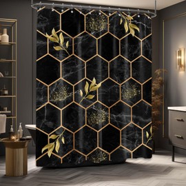 puuiui Black and Gold Shower Curtain Modern Geometric Abstract Shower Curtains for Bathroom Decor Sets, Waterproof Cloth Fabric with Hooks, 60x72 Inch