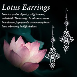 SwirlColor Lotus Flower Dangling Earrings, Healing Charm Pendant Lotus Flower Yoga Symbol Drop Earrings Stainless Steel Jewellery Gift for Women and Girls, Stainless steel + artificial rhinestones