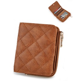 Sunpour Small Wallets Woman RFID Bifold Wallet Women Slim Card Wallets for Women with Zipper Coin Pocket, 2 Id Windows (Brown)