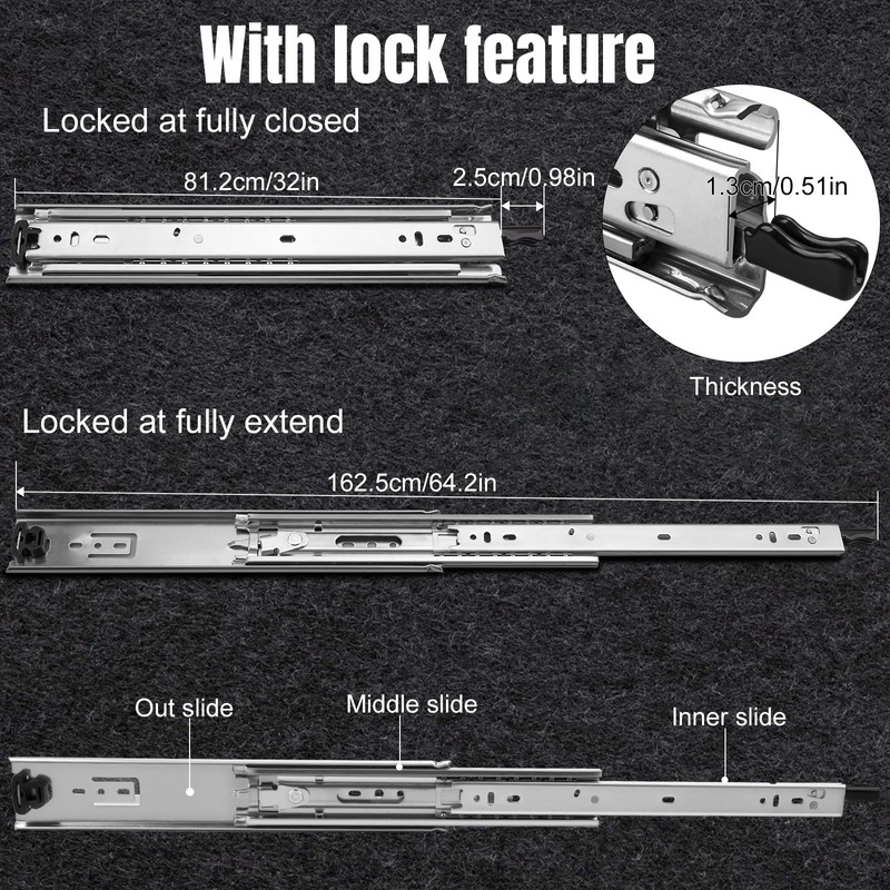 HLC Heavy Duty Locking Drawer Slides 32 Inch 1 Pair