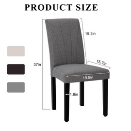 VECELO Upholstered Dining Chairs Set of 2, Modern Fabric and High Back & Solid Wood Legs, Parsons for Kitchen/Living Room- Dark Gray